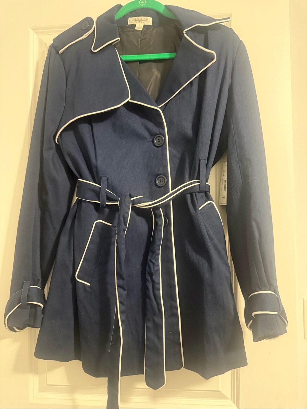 Sears Navy Trench Coat with White Piping - Women's